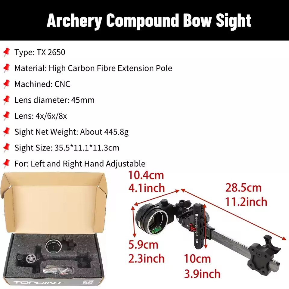 Compound Bow Sight 5 Pin Fiber Optic - Tiro com arco composto vista 4x/6x/8x