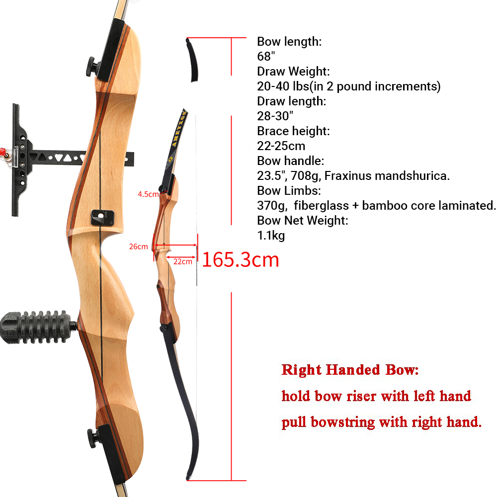 68 Polegada arco recurvo 20-40 - Recurve Bow Takedown 40 Lbs Target avaliação e preço