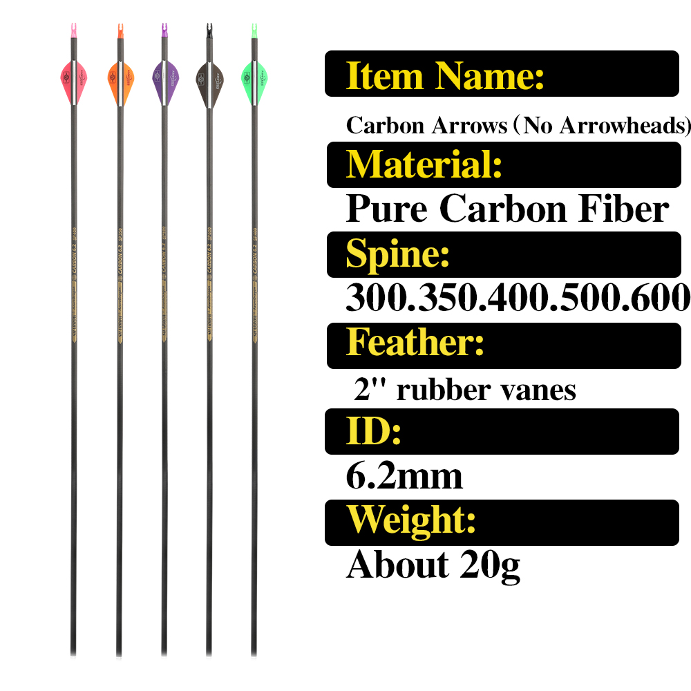 Flechas de carbono puro para t - Carbon Arrows 30 Inch Spine 400 500 avaliação e preço
