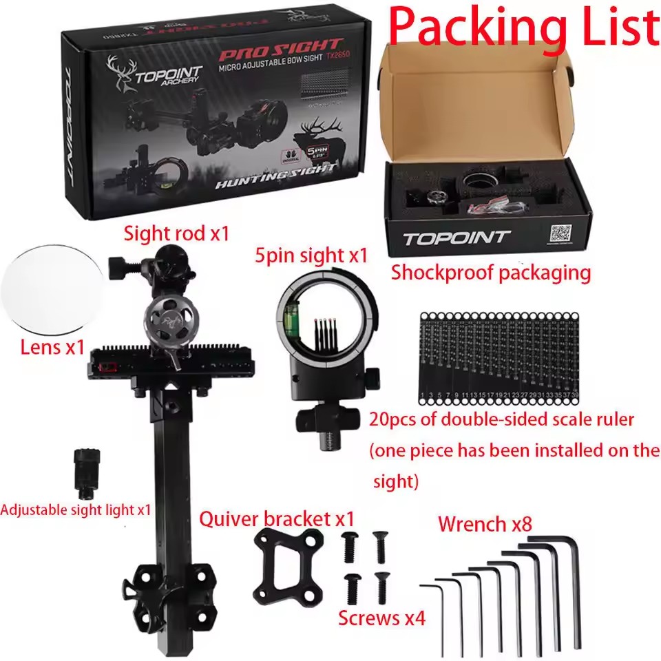Tiro com arco composto vista 4 - Compound Bow Sight 5 Pin Fiber Optic avaliação e preço